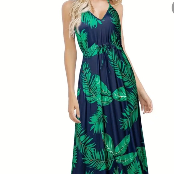 Husk Ary Dresses & Skirts - Women’s Black & Green Tropical Leaf Print Boho Maxi Beach Summer Dress Sz-M